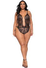 LI257 Roma Confidential Wholesale Plus Size Lingerie Black Simply Stunning Low Plunge and High Leg Eyelash Teddy