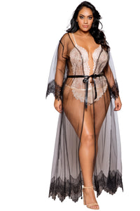 Elegant Sheer Maxi Length Robe with Eyelash Lace Detail