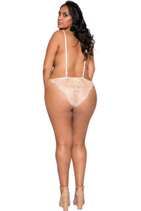 LI257 Roma Confidential Wholesale Plus Size Lingerie Beige Simply Stunning Low Plunge and High Leg Eyelash Teddy