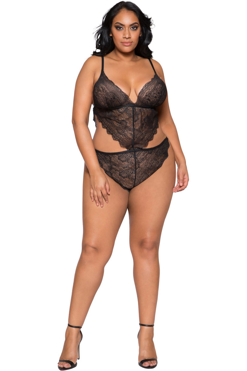 LI264 Roma Confidential Wholesale Plus Size Lingerie Black Lace Cutout Teddy