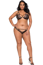 LI267 Roma Confidential Wholesale Plus Size Lingerie Black Sheer Mesh and Lace Bra Set with Cutout Details