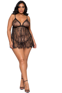 LI275 Roma Confidential Wholesale Plus Size Lingerie Black Elegant Eyelash Lace Baby doll