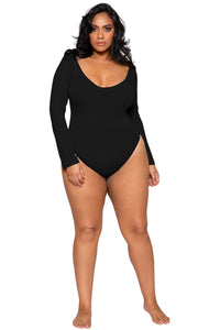 LI280 Roma Confidential Wholesale Plus Size Lingerie Black Cozy Long Sleeved Bodysuit