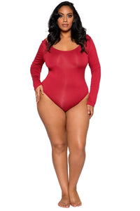 LI280 Roma Confidential Wholesale Plus Size Lingerie Red Cozy Long Sleeved Bodysuit