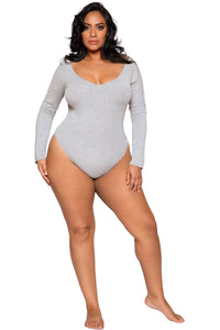 LI280 Roma Confidential Wholesale Plus Size Lingerie Grey Cozy Long Sleeved Bodysuit