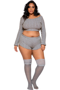 LI287 Roma Confidential Wholesale Plus Size Lingerie Grey Cozy and Comfy Pajama Short Set