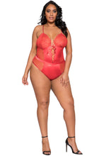 LI292 Roma Confidential Wholesale Lingerie Red Plus Size Satin and Lace Teddy