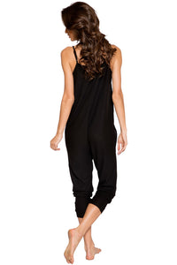 LI294 Roma Confidential Wholesale Lingerie Black Cozy & Comfy Pajama Jumpsuit with Pocket Details