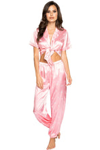 LOVE Satin Pajama Set. Includes Collared Tie Top & Pants