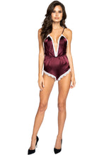 Satin Pajama Romper with Eyelash Lace Trim